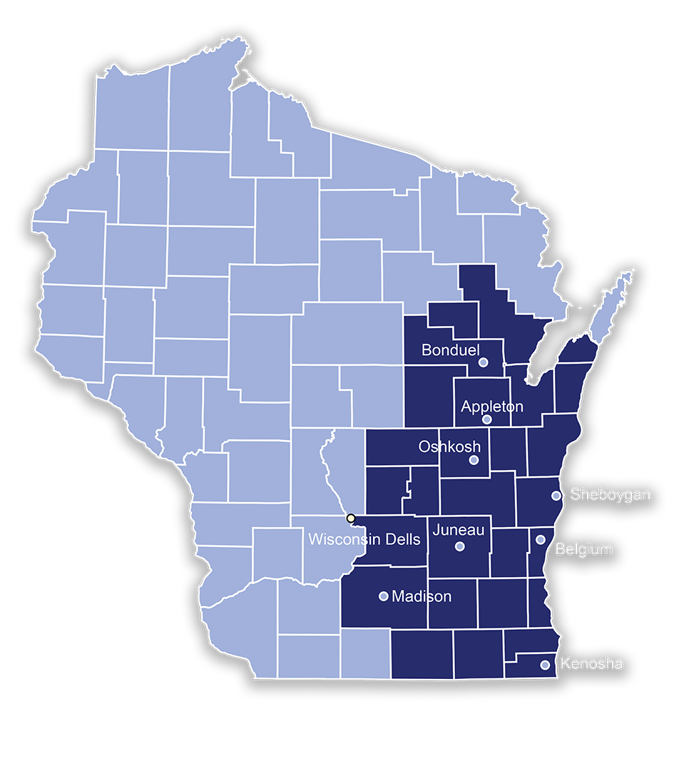 Nate's Snow & Ice - Wisconsin County Service Area Map Nate's Snow & Ice - Wisconsin County Service Area Map
